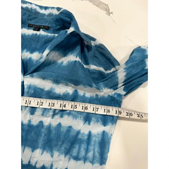 LAFAYETTE‎ 148 NEW YORK Tie Dye Blue White Button Down Shirt Top Size 8 - Picture 5 of 6